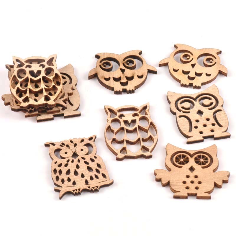 Láminas de madera de búho mezcladas para decoración del hogar, artesanías Vintage hechas a mano para álbum de recortes, adornos de madera, manualidades artesanales, 10 Uds., m1823