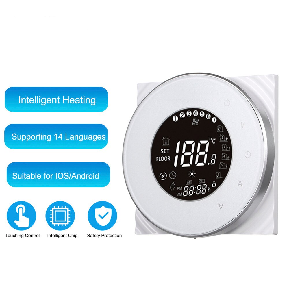 Smart WiFi Touch Thermostat Temperature Wireless Controller For Water/Electric Floor Heating Water/Gas Boiler Works Google Home: GA white  no wifi