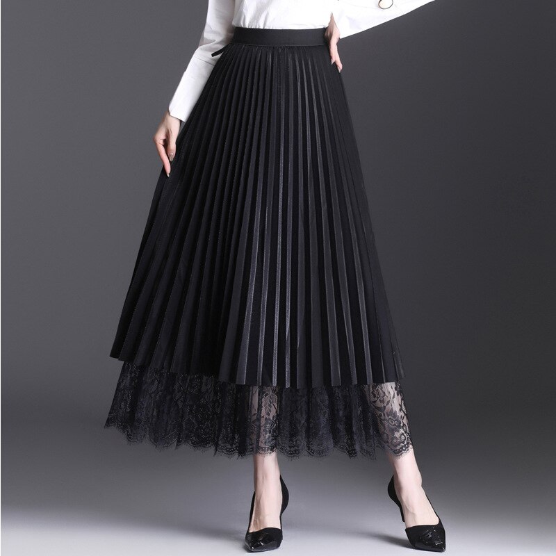 Gonne a pieghe nuove a vita alta da donna primavera estate minimalismo elegante gonna lunga elastica femminile da ufficio per studentessa
