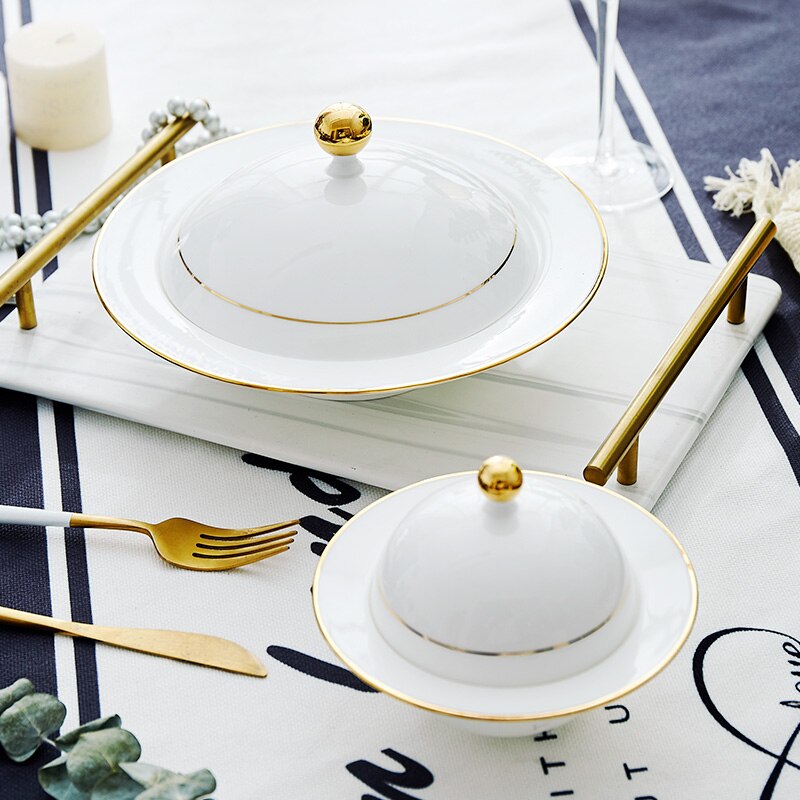 Ceramic Porcelain Plate Home Style Stew Cup With Cover Nordic Dish Plate Soup Cup Ceramic Net Red Plate