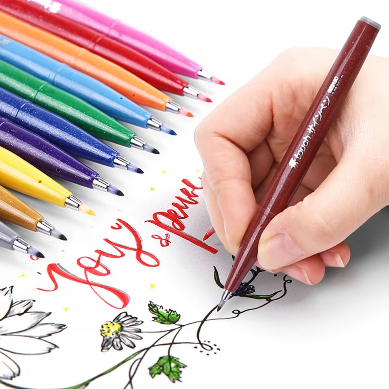 1 stücke Japan Pentel Touch Pinsel Pen-Set Pastell Farbe Kalligraphie Stifte Zeichnung Marker Schriftzug Kugel Journal Kunst Liefert
