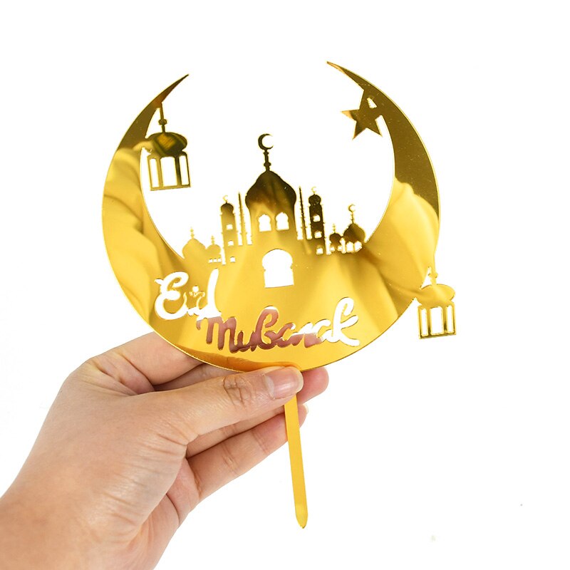 Eid Mubarak Acrylic Cake Topper Gold Castle Moon Cupcake Topper For Hajj Ramadan Mubarak Kareem Cake Decorations Baking Supplies