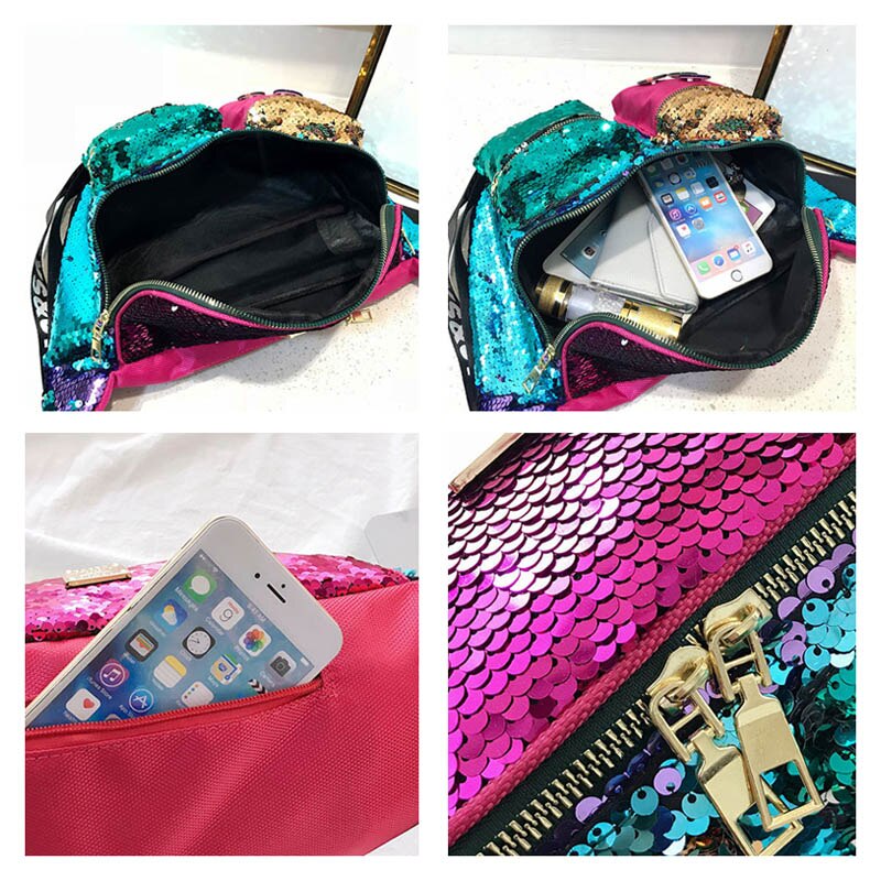 Sequins Hip hop Fanny pack For Women Waist Bag Large capacity Crossbody Chest Bags Female Waist Belt Bag Waist pack