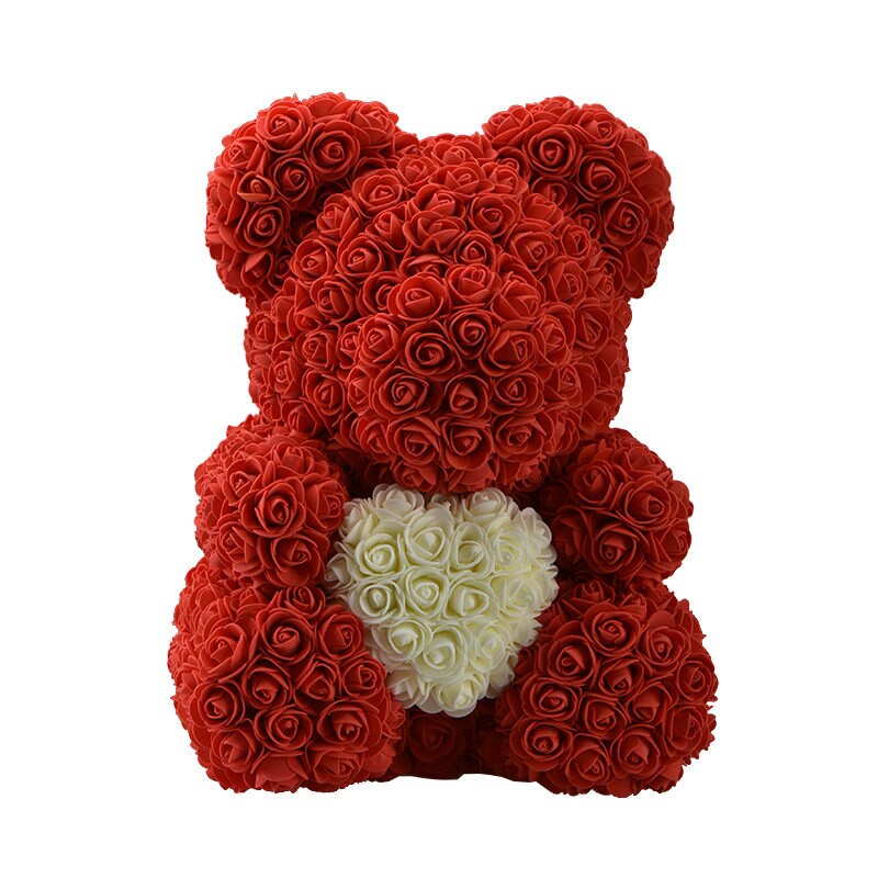 Großen Regenbogen Bär von Rosen mit Kasten 38cm 3D Schaum Rosen Bär Teddybär Kostüm Seife Blume Weihnachten: rot Creme