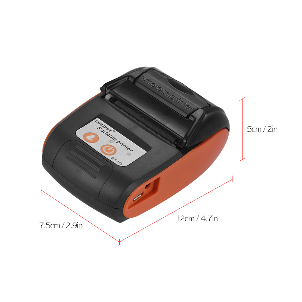 GOOJPRT PT-210 Portable BT Wireless Thermal Printer 203dpi Handheld 58mm Receipt Printer for Retail Stores Factories Logistics