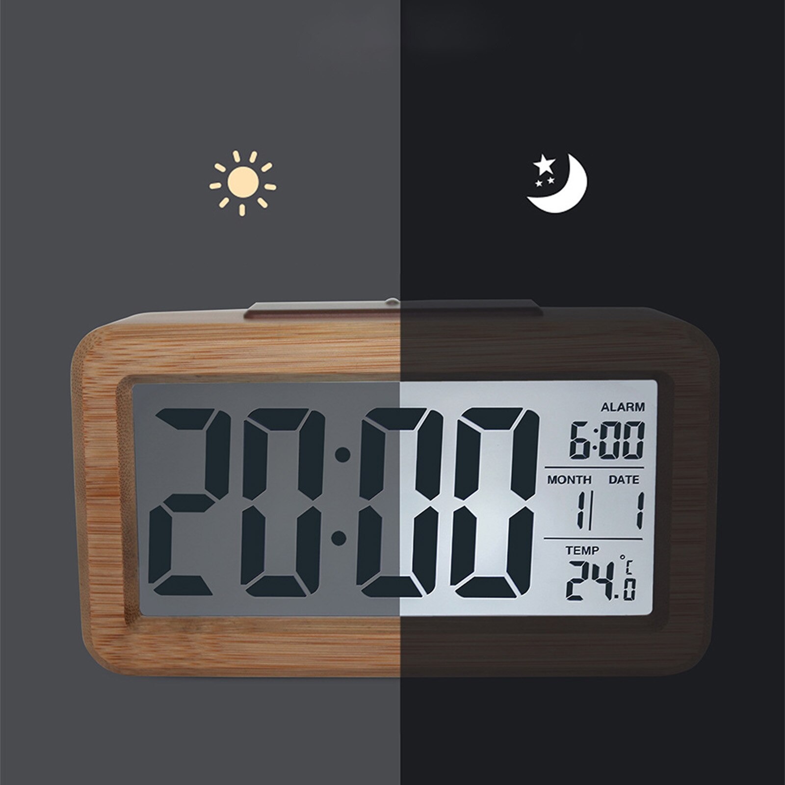 Digital Alarm Clock Operated with Backlight Wooden Electronic Clocks Battery for Household Bedroom Decoration