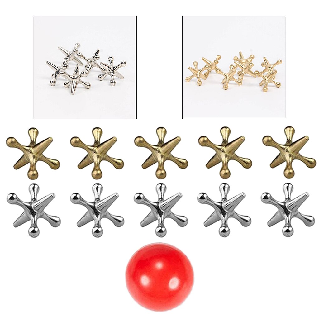 10Pcs Goud Zilver Metalen Spelen Aansluitingen Game Met Bouncy Bal Bikkels Vijf Stenen Set Kind Kids Vintage Classic Party speelgoed
