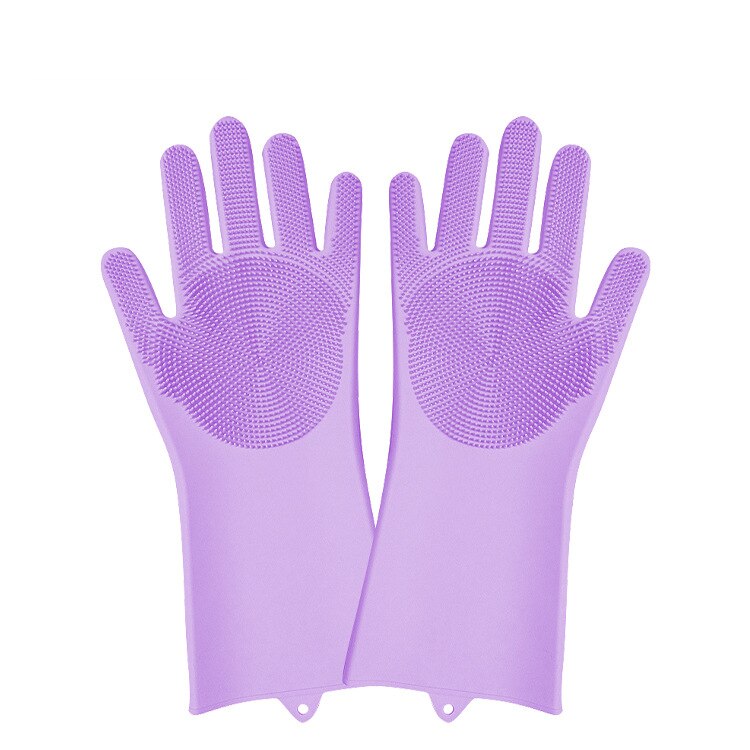 1 paar siliconen was handschoenen met borstel magische siliconen afwas handschoenen afwas voedsel schoonmaken gereedschap schrob handschoenen: Puur 03-170g