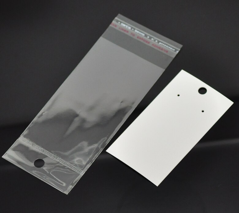 100pcs White Rectangle Cards With Opp Bag For Earrings Display Pack Earring Display Cards Self Adhesive Bags