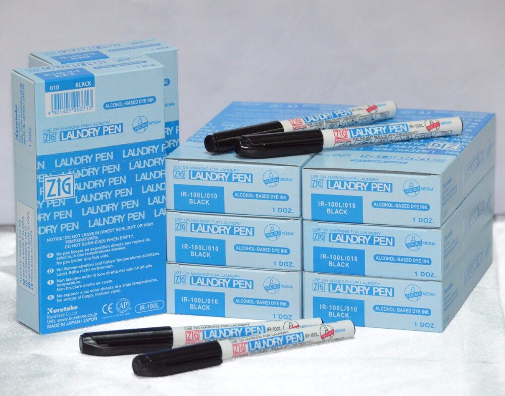 ZIG Kuretake Clothes Markers LAUNDRY PEN Permanent Water Resistant Textile Marker Pens for Fabric Wash 0.8 mm Black Japan