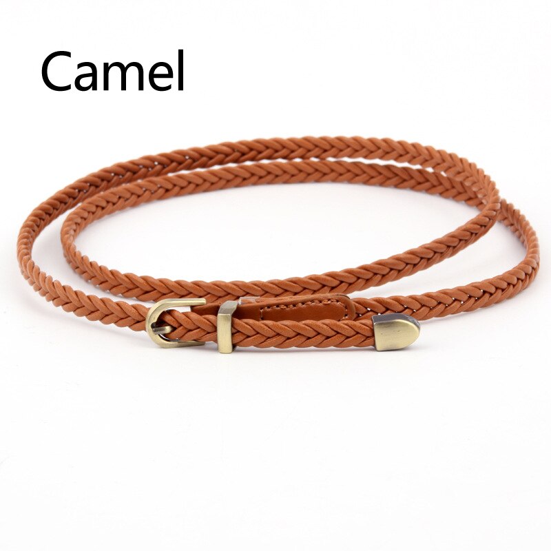 Cinturones de tejido fino para mujer, hebilla de Pin, cinturones de cuerda trenzados ajustados, informales, cadena de cintura delgada: Beige
