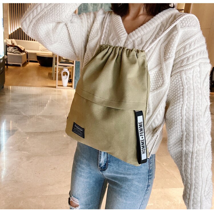 Drawstring Closure Classic Backpack Women Solid Color Shoulder Bag Messenger Bag Tote Bucket Bag