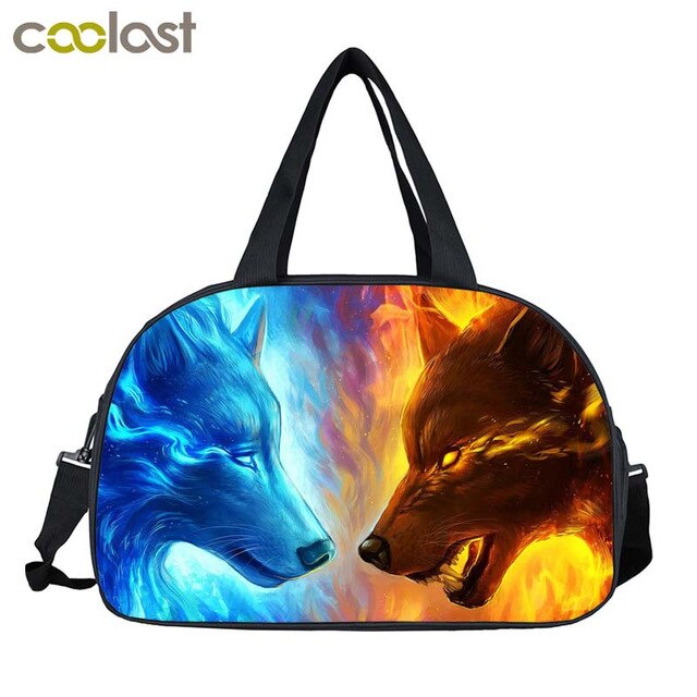 Wolf Howling Moon Travel Duffle Bag Women Handbags Ladies Larger Capacity Storage Bags Multifunctional Travel Totes Shoes Holder: STByinhua57