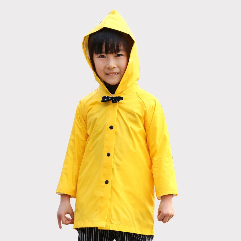 Kids Yellow Raincoat Age 2-10 Years Kids Hooded Button Down Long Jacket Bow Rainwear Lightweight Raincoat