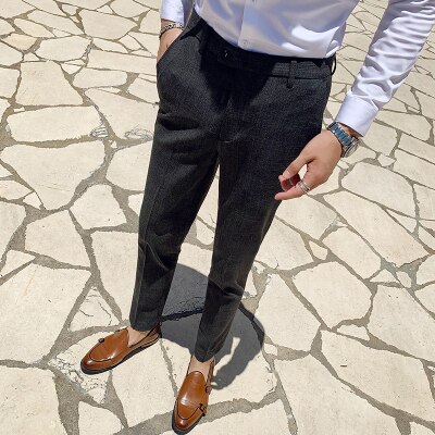 Pantalon habillé hommes formel bureau Pantalon pour hommes gris Plaid Social Slim Fit fête parfum Masculino Pantalon Costume Homme