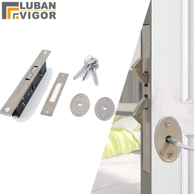 Rustfrit stål, skydedør/trækport dobbeltkroglås, stealth-lås, til indrammet glasdør, krydsnøgle, stærk, holdbar, dørbeslag