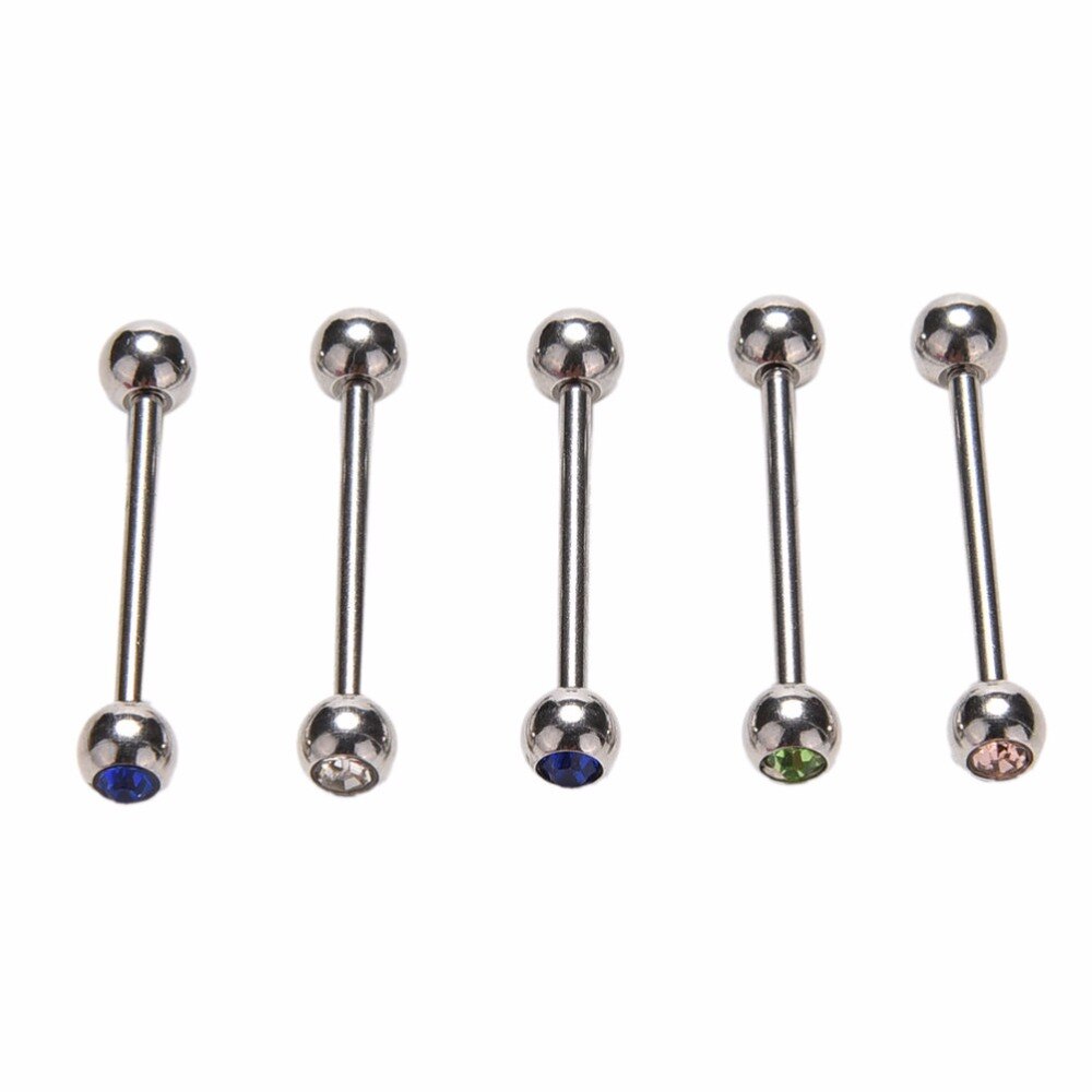 5 Stk/partij Roestvrij Staal Gemengde Kleuren Tong Studs Crystal Ball Tong Bars Ring Barbell Piercing Lichaam Sieraden