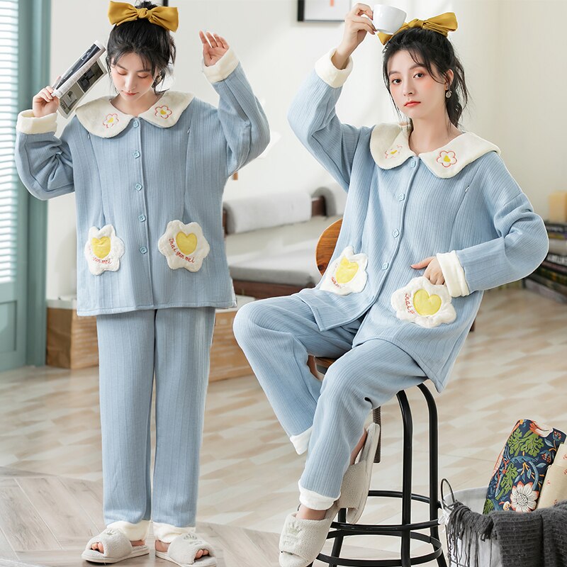 320G invierno grueso cálido algodón acolchado maternidad enfermería ropa de dormir pijamas dulces ropa para mujeres embarazadas pijama para embarazadas
