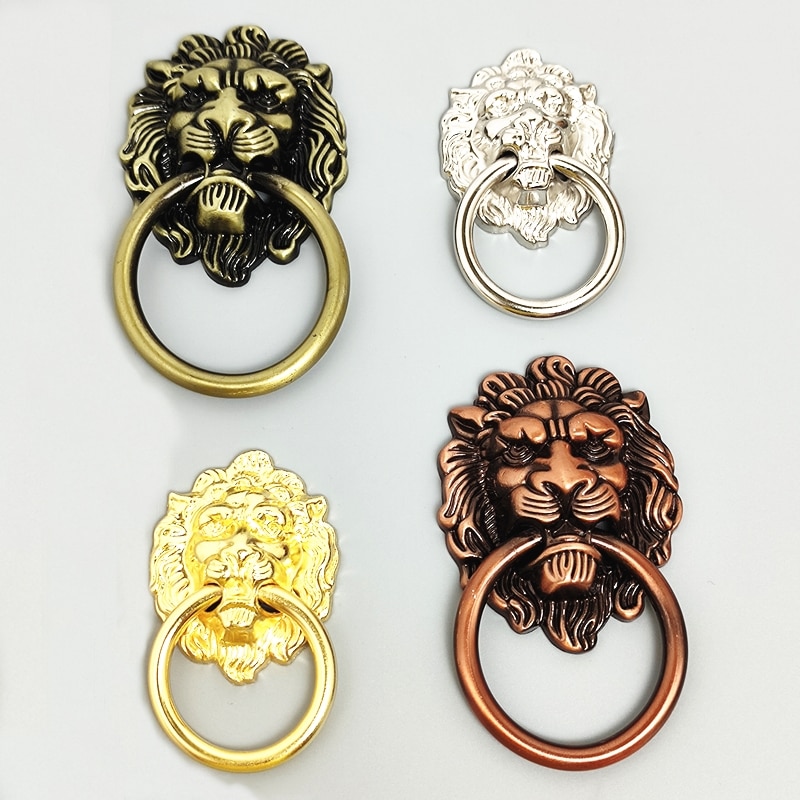 Wonzeal Meubels Handgrepen 52*64Mm Beast Voor Leeuwenkop Antieke Legering Handvat Kast Lade Deur Pull Retro decoratie