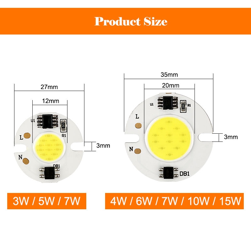 Cob led chip lampe 3w 5w 7w 10w 20w 30w 50w smarte ic lysperler 220v 240v diy til led pære projektør spotlight