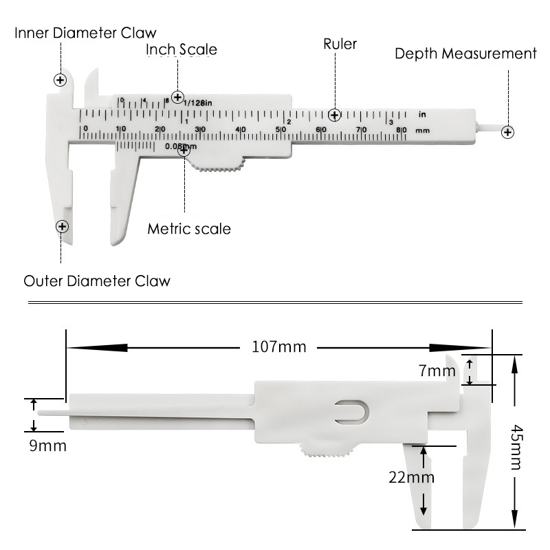 80mm Mini Plastic Sliding Double Scale Vernier Caliper Depth Diameter Measure Tool Measuring Ruler Micrometer
