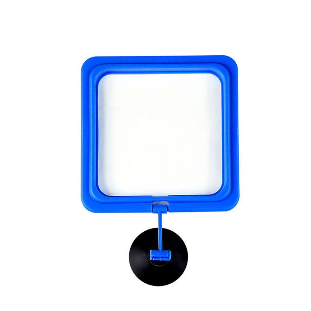 1PCS aquarium floating fish feed feeding ring fish tank aquarium floating food tray feeder buoyancy suction cup: Square blue