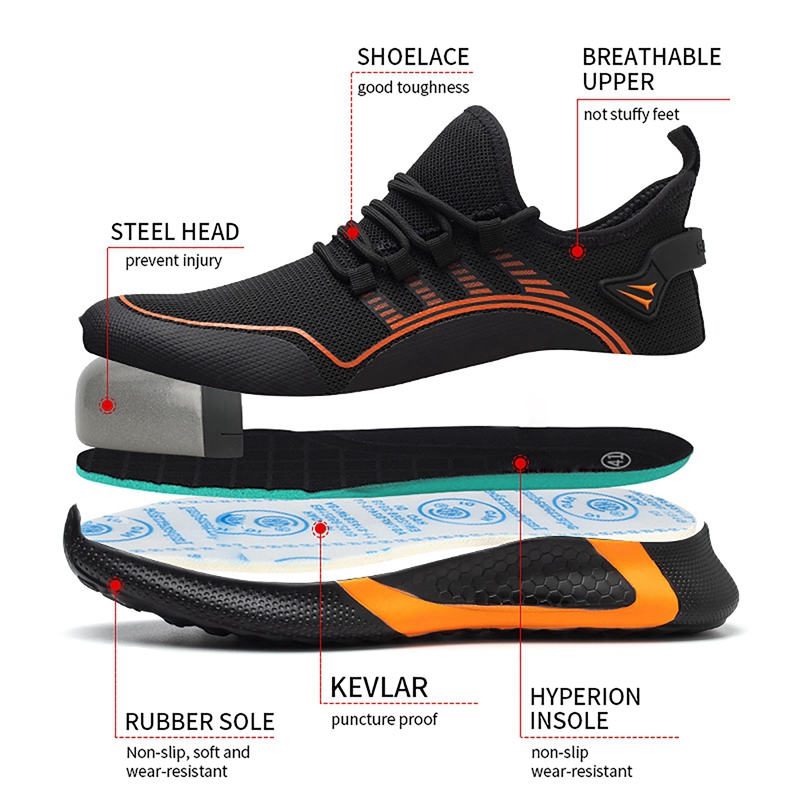 Breathable Lightweight Work Shoes Comfortable Soft Safety Shoes European Standard Safety Shoes Sport Safety Steel-Toed Shoes