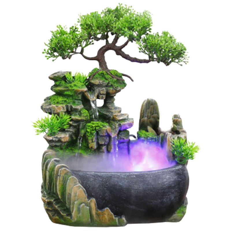 Kreative Innen Simulation Harz Steingarten Wasserfall Statue Feng Shui Wasser Brunnen Hause Garten Handwerk-UNS Stecker: Armee Grün