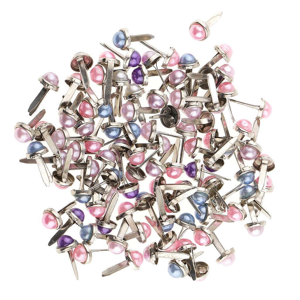200x Pearl Head Metal Brad Paper Fastener Decorative Brads Scrapbooking