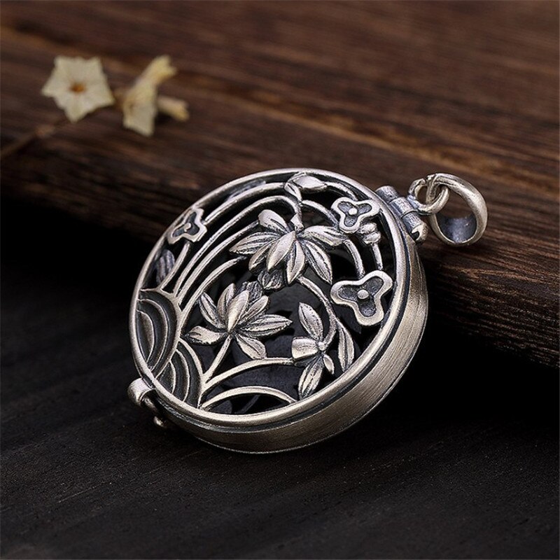 V.YA Real 925 Sterling Silver Locket Box Pendant for Women Female Hollow Flower Shape Pendants Jewelry without Chain