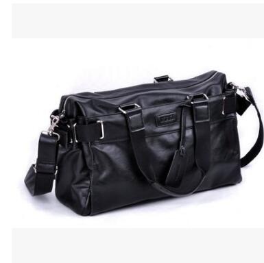 Bolso de hombro de gran capacidad para hombre, bolsa de viaje de cuero PU, bandolera para adolescentes, de negocios: Black