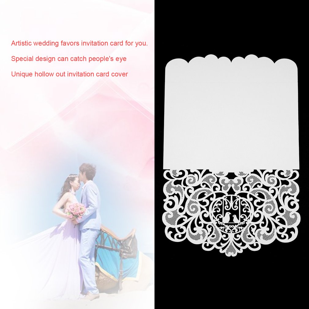 20pcs Foldable Invitation Card Cover Exquisite Hollow Out Bridal Wedding Dress Cover for Wedding Party Use
