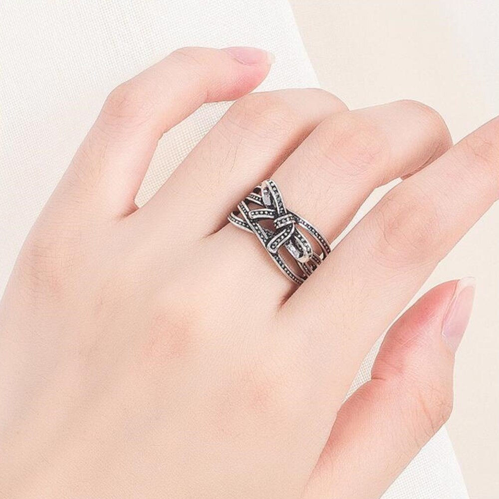 NEHZY 925 sterling silver jewelry woman ring retro hollow black opening size adjustable Thai silver man bow ring