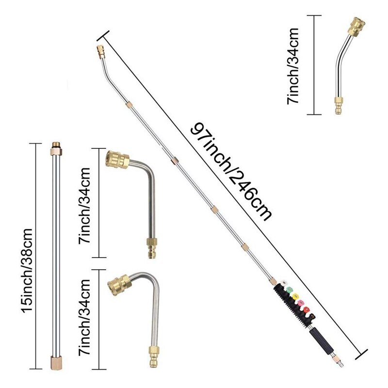 Pressure Washer Extension Wand Set - Upgrade Power Washer Lance With Spray Nozzle Tips,Curved Rod, 1/4 Inch Quick Connect, Repla