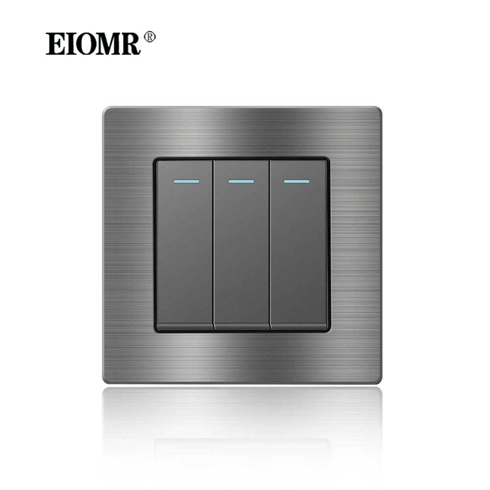 EIOMR France Standard Prise Électrique Gris En Alliage D'aluminium Panneau Interrupteur Rj45 Tv 220V 16A Prises Murales pour Appareil Ménager