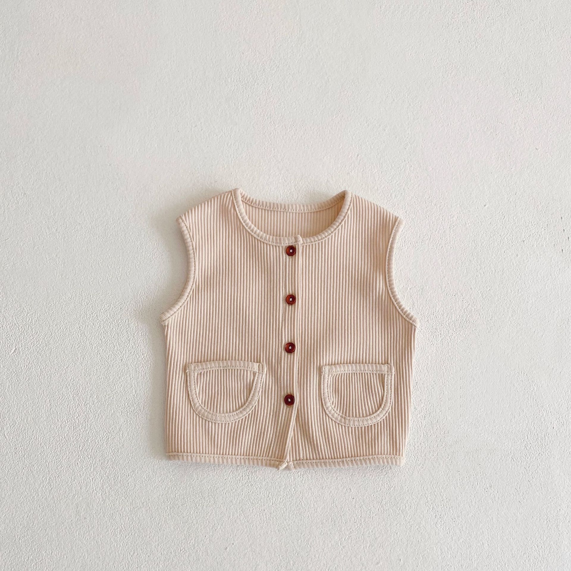 2022 Lente Herfst Baby Leuke Effen Kleur Katoenen Vest Baby Meisjes Jongens Casual Geribbelde Katoenen Kleding Pasgeboren Mode Jas: apricot / 24M 90cm