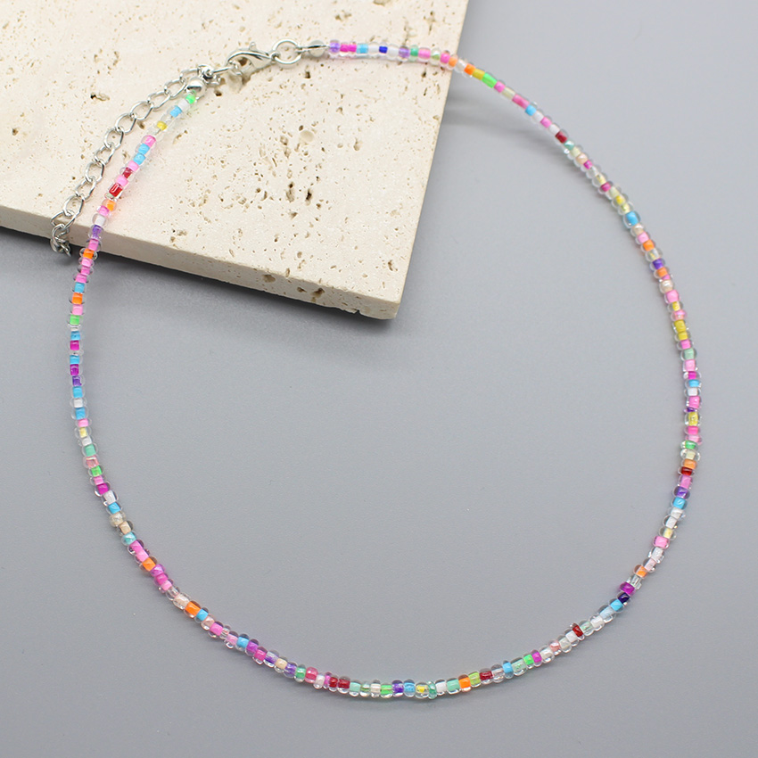 Gargantilla de cuentas de semillas simples para mujer, coreana, Collar bohemio colorido hecho a mano, Collar de cadena para el cuello, de joyería para mujer: Oro oscuro