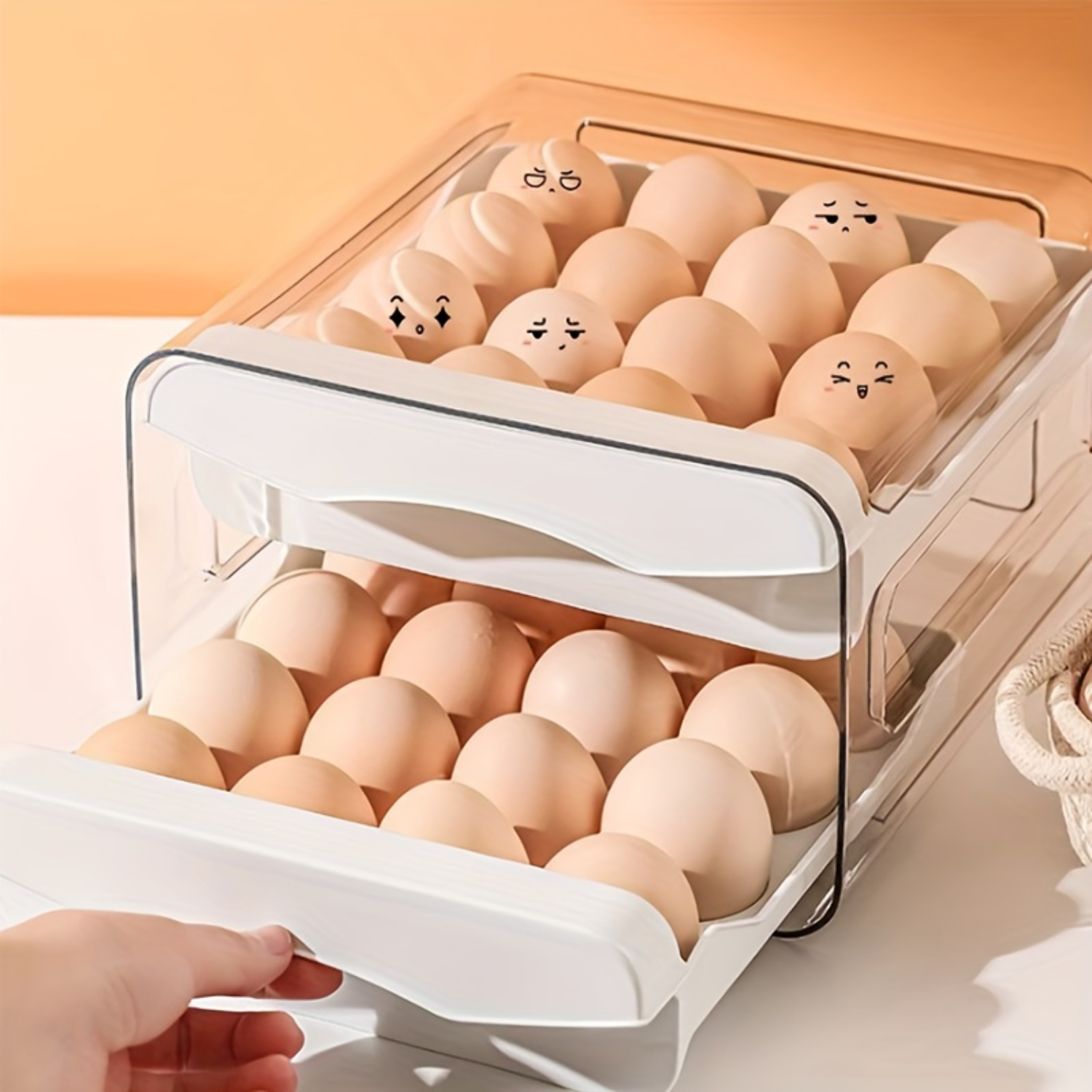 Caixas de armazenamento de ovos de camada dupla, 5.51x8.46 polegadas, PET durável à prova de choque, Organizador de cozinha mo