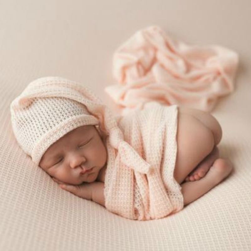 Pasgeboren fotografie prop baby multi-color slaapmutsje + gebreide omslagdoek set studio fotoshoot accessoires