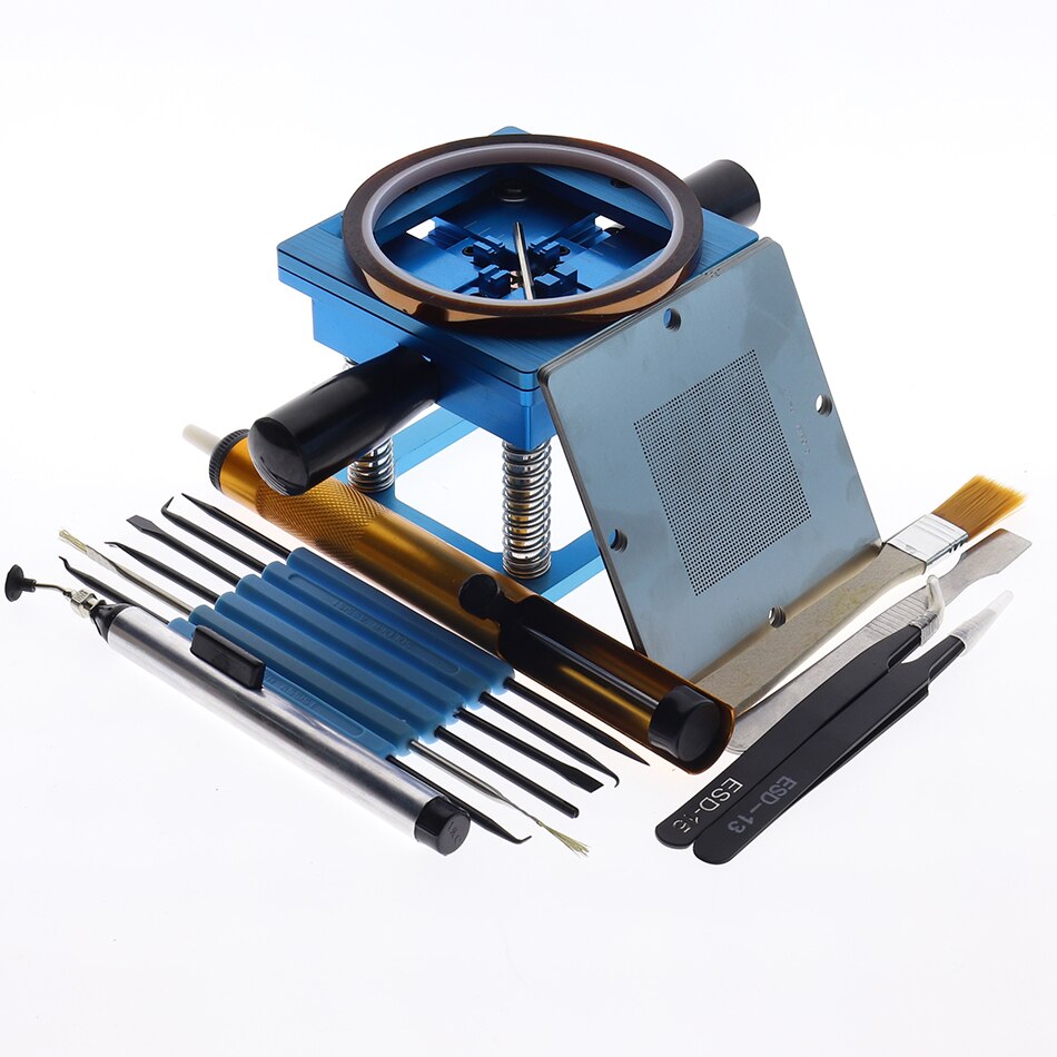 Blå bga reballing kit 90*90mm bga reballing station med handskaft 10/ st bga universal stencil: Paket c