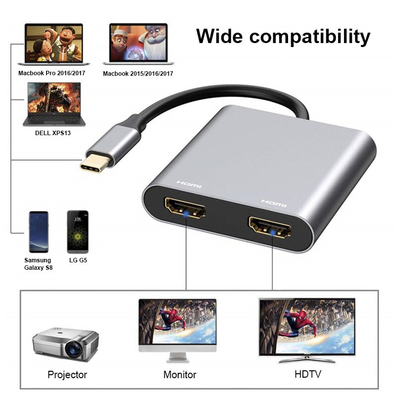 Hub de Type C vers double Port de Charge 4K HD HDMI USB 3.0 PD, adaptateur de Station d'accueil, Support d'affichage double écran pour MacBook