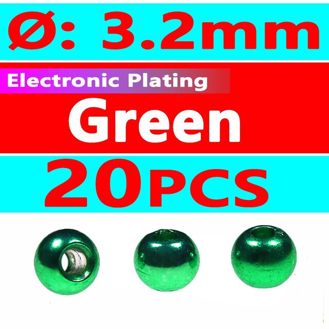 Wifreo 20PCS 3.2mm 1/8&quot; Colored Fly Tying Brass Beads Beadhead Nymph Stonefly Streamer Fly Fishing Trout Fly Material Rainbow: 20pcs green