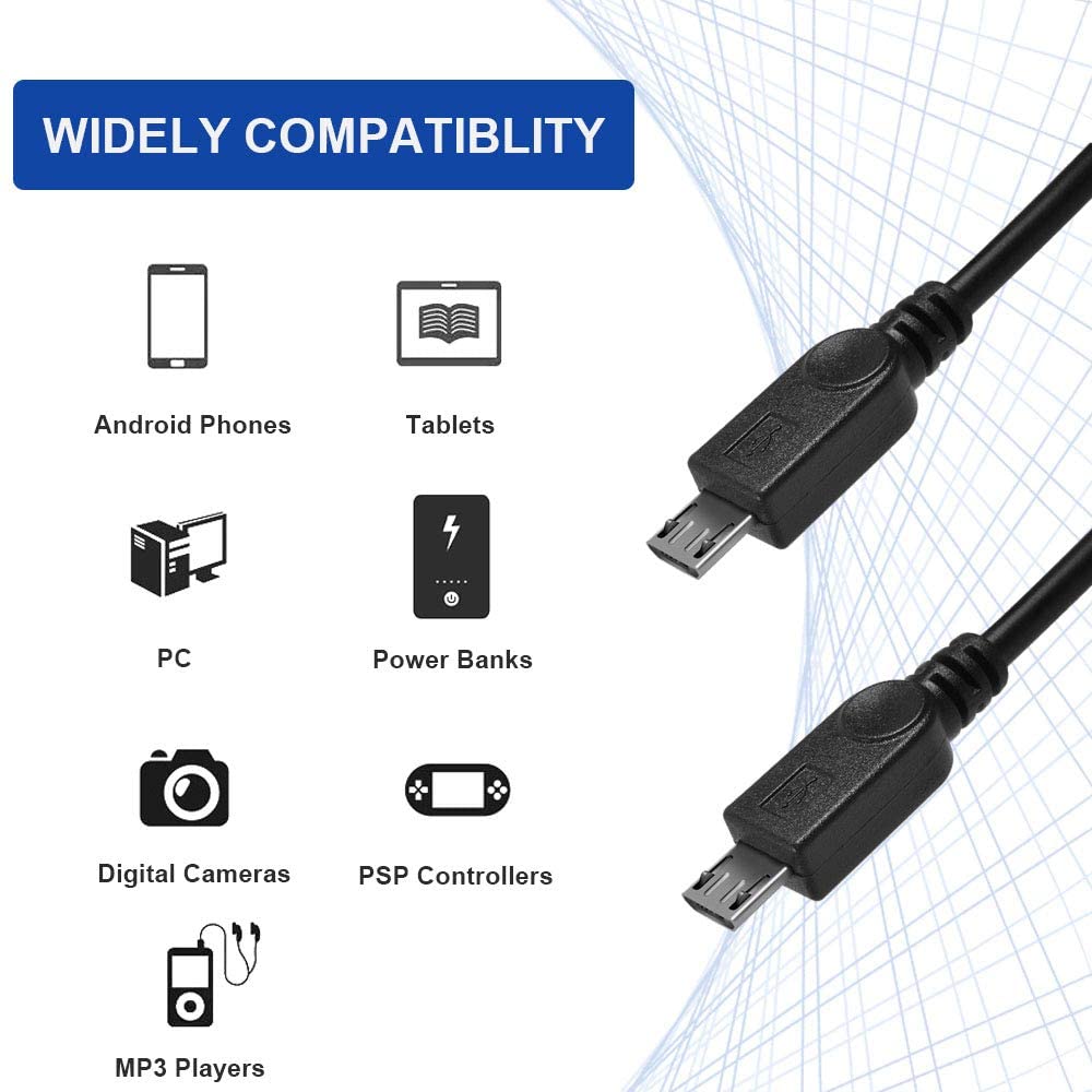 NUOLIANXIN Dual Micro USB Splitter Charge Cable Power up to Two Micro USB Devices at Once from a Single USB Port (2pack)