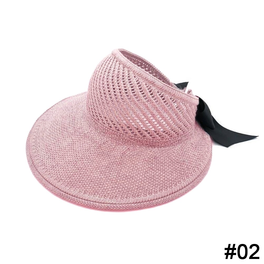 Summer Female Sun Hats Big Brim Classic Bowknot Foldable Straw Hat Casual Outdoor Beach Cap For Women UV Protected Hat: Pink