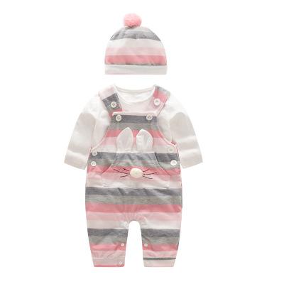 Baby girl kläder set vår höst kläder långärmad romper med hatt baby set kläder nyfödda kläder: Rosa / 18m