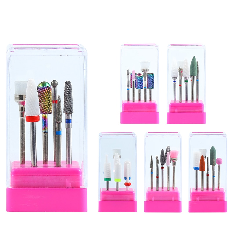 7pcs/set Milling Cutter For Manicure Set Nail Drill Bits Ceramic Diamond Rainbow Tungsten Stainless Mill Cutters For Nail Drill