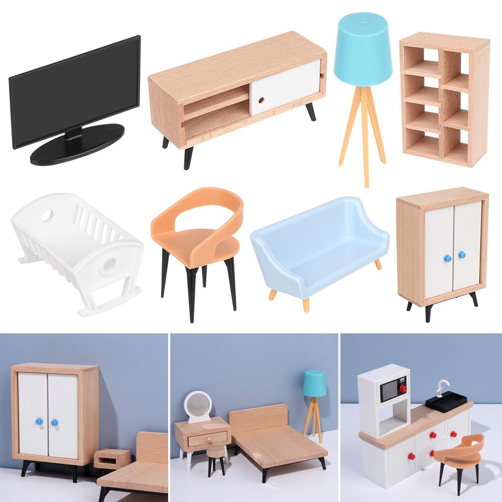 Kinder Spielzeug puppen Zubehör Szene Modell Mini Einrichtung Puppenhaus Miniatur Möbel TV-Schrank Schlafs ofa Kleider schrank