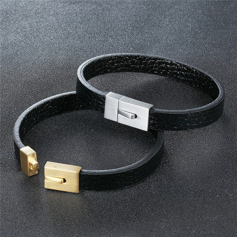 Simple Men Leather Bracelet Stainless Steel Accessories Personality Leather Bracelet For Men Jewelry