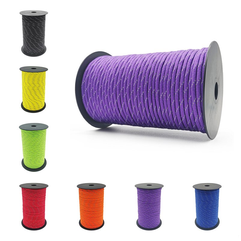 Paracorde réfléchissant, 100M Dia.4mm, corde lumineuse pour tente de Camping, outil d&#39;extérieur