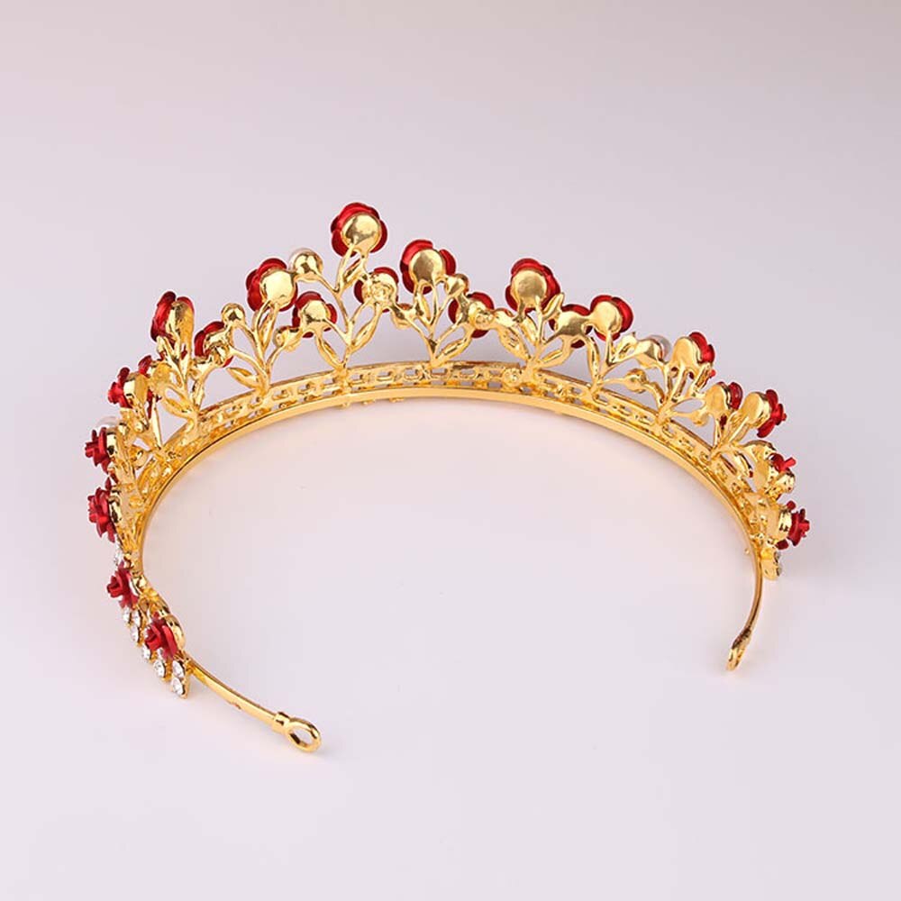 Vintage hovedbeklædning grøn/rød rose crystal krone hårbånd tiara brude fest smykker bryllup hår tilbehør